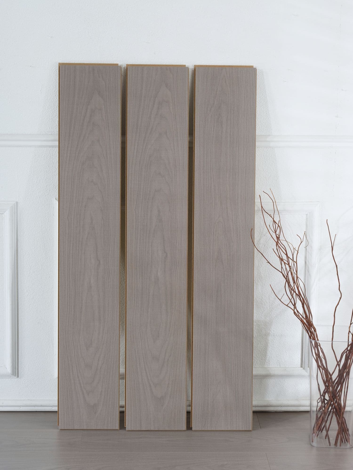 Greige Oak F806 laminate flooring - real production board